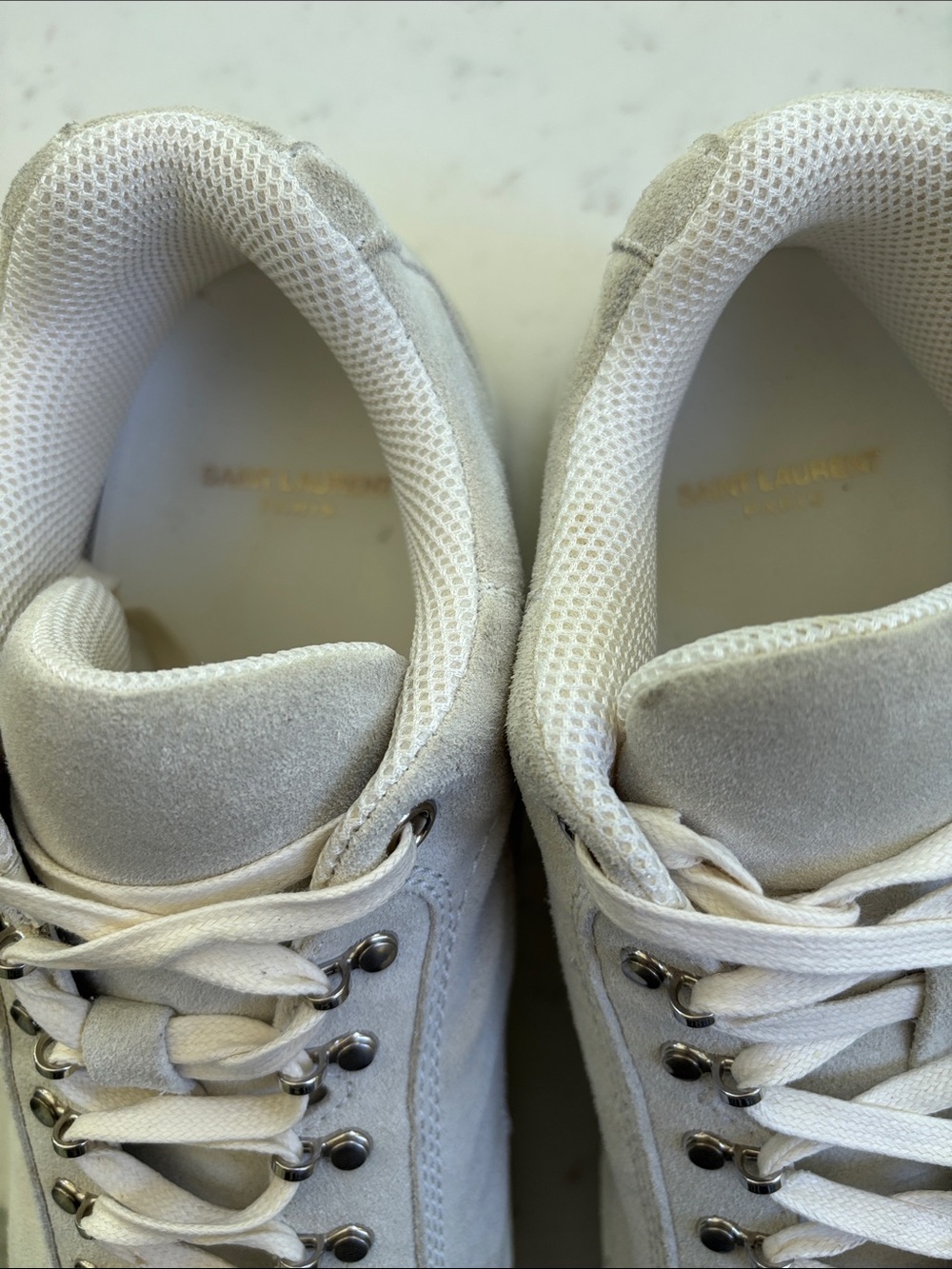 YSL Unisex Sneaker- Saint Laurent Light Beige Suede Low-Top Sneakers - Picture 5 of 6
